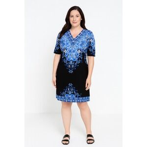 Jm Collection Women's Manda Mixed-Print Dress Island Breeze Blue Short Size XS